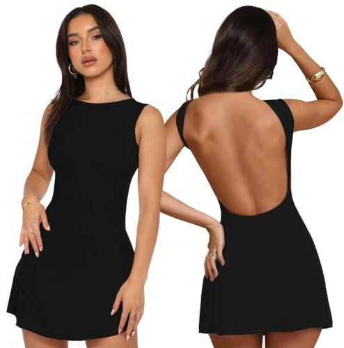 XIWCAFC Damen Sexy Kurzes Kleid Elegantes Spaghettiträger Ärmelloses Rückenfrei Figurbetontes Minikleid Bodycon Kleid Party Club Kleid (DE/NL/SE/PL, Alphanumerisch, S, Regular, Regular, Schwarz)