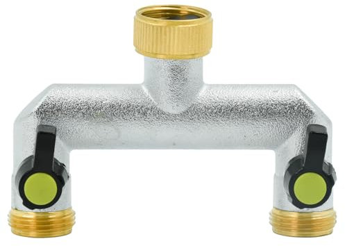 Auptiz Robinet Double Sortie en alliage de zinc, Robinet 2 Voies avec 2 Vannes à Bille Séparées à bille 3/4 pouce pour Tuyau Arrosage Automatique, Jardin à la Maison Extérieur