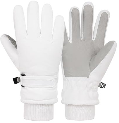 LPMOERA Kids Gloves Winter Toddler Snow Waterproof Gloves Kids Mittens for Boys Girls Ski Glove Warm Thermal Fleece White S (4-6T)