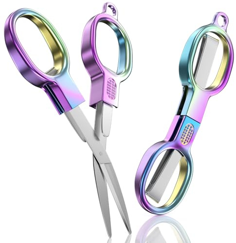 2 Pcs Folding Stainless Steel Portable Mini Travel Scissors, Safety Foldable Pocket Badge Small Scissors All Purpose for Travel, Home, Office, Craft, Sewing, Nurse Accessories
