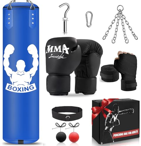 YORWHIN Sac de Frappe, Sac de Boxe Suspendu de 120cm, Équipement d'Entraînement de Boxe avec Sac de Frappe Non-Rempli, Balle Réflexe, Gants MMA, Bracelet, Set de Box e pour Karaté Kickboxing Muay Thai
