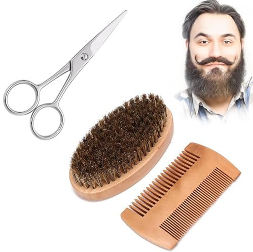 Bartbürste Set - Bartkamm & Bartbürste Männer - Bartbürste mit Wildschweinborsten - Beard Brush & Bartkamm Männer - Bartkamm aus Holz - Taschen Bartbürste