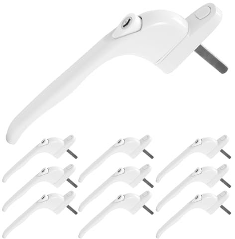 Trintion 10 x Universal Espag Window Handle, White 41mm, Lockable with Key - Inline Handle for UPVC, Aluminum, and Double Glazed Windows
