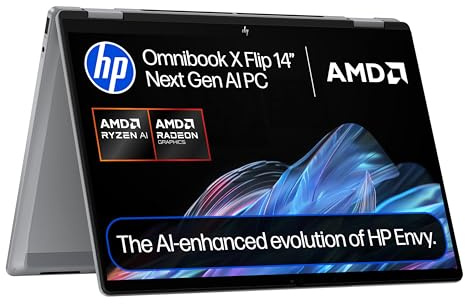 HP OmniBook X Flip NGAI 14 Laptop | CoPilot+ PC | AMD Ryzen AI 5 340 Processor | 16GB RAM | 512GB SSD | AMD Radeon 840M Graphics | 2K Touchscreen | Up to 19.5 Hrs Battery | Windows 11 | 14-fk0004sa