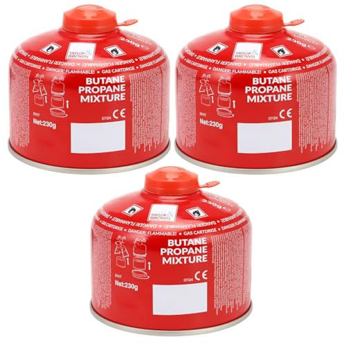 3 Pack 230g Butane-Propane Screw On Gas Canisters Gas Cartridge for Camping Stoves, Heaters & Lanterns | High Performance Propane-Butane Mix with Resealable Valve Cartridges | EN417 Gas Cartridge