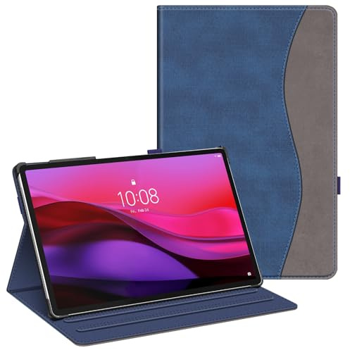 FINTIE Coque pour Lenovo Yoga Tab Plus 12.7 Pouces (TB520FU) 2025, Housse Folio Multipositions Etui avec Poche de Document, Denim Indigo