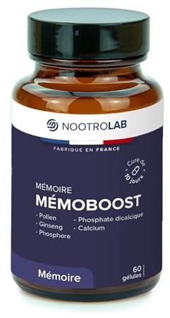 MémoBoost – Complément alimentaire mémoire et vitalité – Ginseng rouge, Pollen & Calcium – 60 gélules – Fabriqué en France