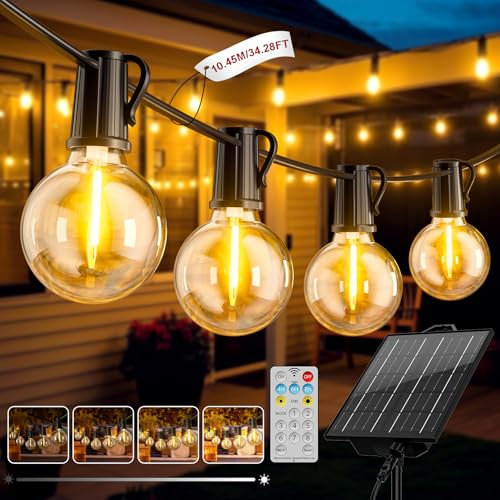 FIFlying Catena Luminosa Esterno Solare 10.45M Luci Solari da Giardino con 12+1 Lampadine LED G40 Impermeabile Luci Gazebo da Esterno Solari per Giardino Patio Balcone Matrimonio Feste