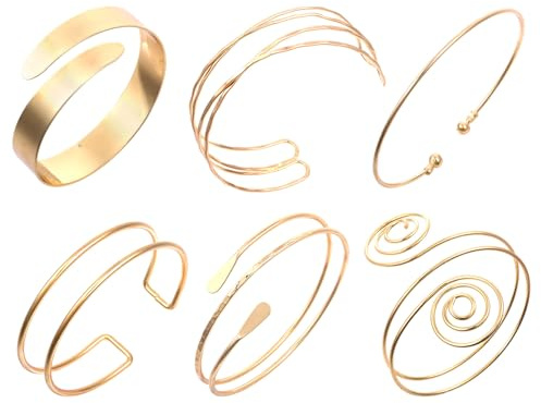 Mikovivi 6 Pz Braccialetti da Braccio per Donna, 6 Stili di Braccialetti Aperti Regolabili per la Parte Superiore del Braccio Gioielli Creativi alla Moda Matrimoni Feste e Uso Quotidiano (Oro)