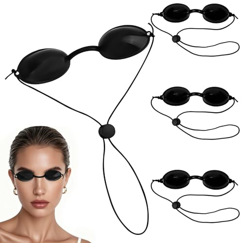 HINGTAI 4 gafas de bronceado negras, protección ocular con terapia de luz roja, herramientas para bronceado con terapia de luz roja, protección ocular para camas solares, tomar el sol, luz LED IPL