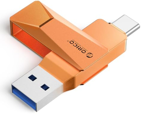 ORICO USB-minne 256 GB USB 3.2 minne OTG Upp till 150 MB/s 2-i-1 typ C flashenhet metall för iPhone 17/16/15/Android smartphone/surfplatta/Mac/laptop/PC, orange, CB05