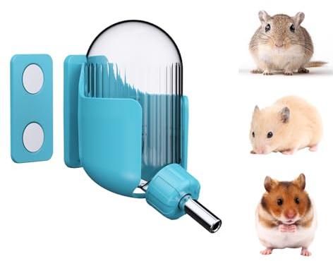 Bouteille d'eau pour Hamster avec Support Magnétique, Distributeur d'eau de 100 ML pour Hamsters Syriens, Hamsters Nains, Souris, Rats, Dégus (Bleu, Magnétique)