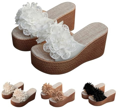 Sandaletter damer med kilklack, tofflor damer sandaletter sommar, tofflor eleganta kilsandaletter, platå, sommarskor med blommor, strandskor, öppna tåsandaler, ortopediska damsandaler