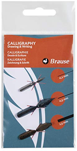 Brause 16503B Kalligraphie-Set (Blisterpackung 3 Schreibfedern Zeichnen, Steno und Bandzug, sortiert)