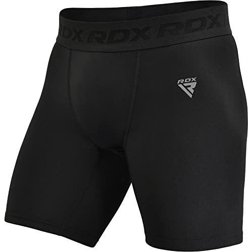 RDX Compressione Pantaloncini, Uomo MMA Boxe Termici Sudore Pugilato Shorts Palestra Muay Thai Kick Boxing, Base Layer Boxe Shorts per la Arti Marziali Grappling Fitness Sport Palestra Sportivi Nero