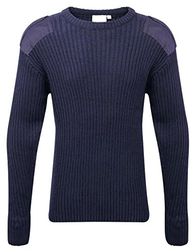 Wetplay Adults Crew Neck Military Army Security Pullover Jumper Commando Sweater Police MOD NATO SAS Knitted with Patches Black Navy Blue Olive Green (Medium, Navy Blue)