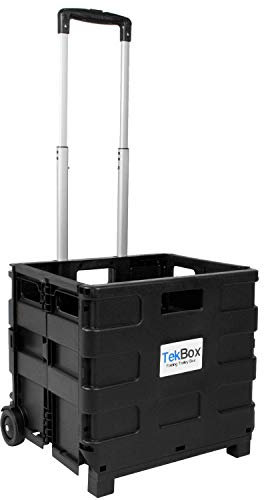 TEKBOX Folding Boot Cart Shopping Trolley Fold Up Storage Box Wheels Crate Foldable