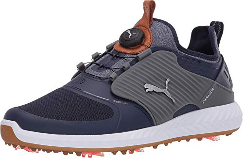 PUMA Ignite Pwradapt Caged Disc golfskor för män, Peacoat Puma silvertyst lampskärm, 46.5 EU