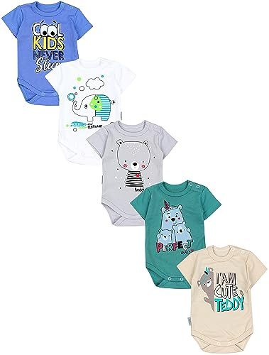 TupTam Body Bebe Manga Corta 5 Piezas – Bodies Bebe Algodón con Estampado para Niño y Niña, Niño 4, 92