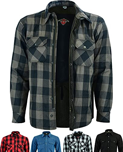 Texpeed Camisa moto hombre protecciones - Chaqueta de cuadros de motociclista fabricada con Aramid 280 g/m2 con armadura de protección (EN 1621-1) Gris - 9XL