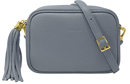 Parubi, Borsa Donna a Tracolla, In Vera Pelle Grana Dollaro, Made in Italy, Modello Anastasia, Borsetta Piccola con Frange Pochette a Tracolla Clutch Da Donna Ragazza Elegante, Avio