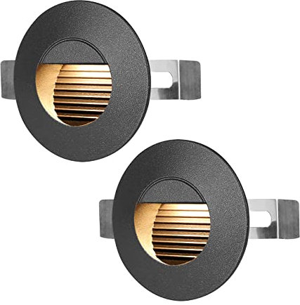 HLFVLITE Lampes De Marche Encastrées, 14LEDs Lampes d'Escalier Murales Extérieures, Mini Veilleuse IP54, Aluminium, 110LM, 220V, Blanc Chaud, Ø6CM, Escaliers, Couloirs, Marches, Allée 2 Packs