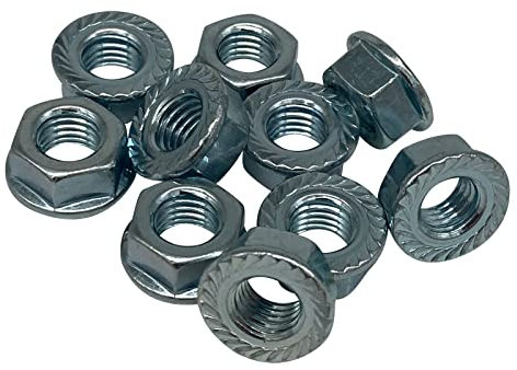 Pannenklöpper M7 10 Stück Sechskant Sperrverzahnung Bundmuttern Flanschmuttern Muttern verzinkt Felgenschrauben, Silver