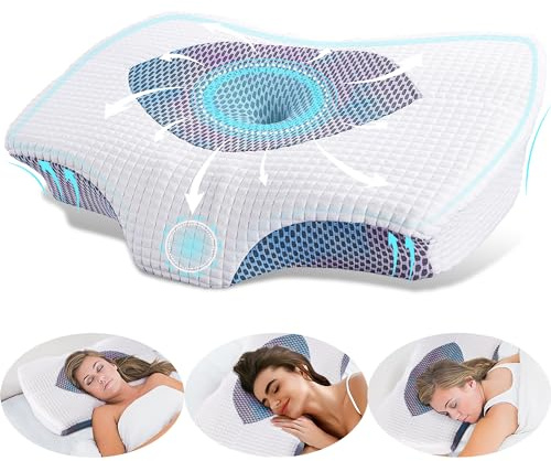 YunNasi Cervical Kudde, Memory Foam Kudde för Sidosömn Rygg och Magsömma, Ergonomisk Sängkudde, Kontur Ortopedisk Nackkudde med Avtagbart och Tvättbart Skydd