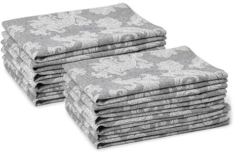 Encasa XO Esstisch Servietten Set von 12 I Größe 45x45 cm I Blumen Grey Jacquard -Stil Druck Auf Hausgemischte Baumwolle I Schnelle Farben, Maschinenwaschbar