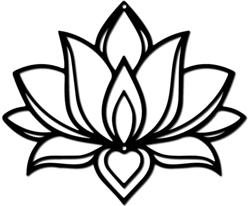 CREATCABIN Fiore di Loto Decorazione da Parete in Metallo Fiore di Ferro Decorazione da Parete Appeso Nero Scava Fuori Silhouette di Loto Ornamento Targa in Ferro per Studio di Yoga Interno 30x25cm