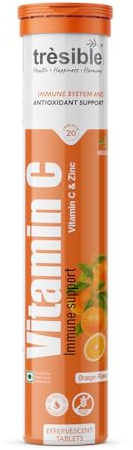 Trèsible Fast Acting Vitamin C + Zinc | Vitamin C + Zinc Effervescent 20 Tablets | Complete Immunity Booster | Tasty Orange Flavour | Vegetarian, Gluten Free, Halal | No Synthetic Binders or Coating