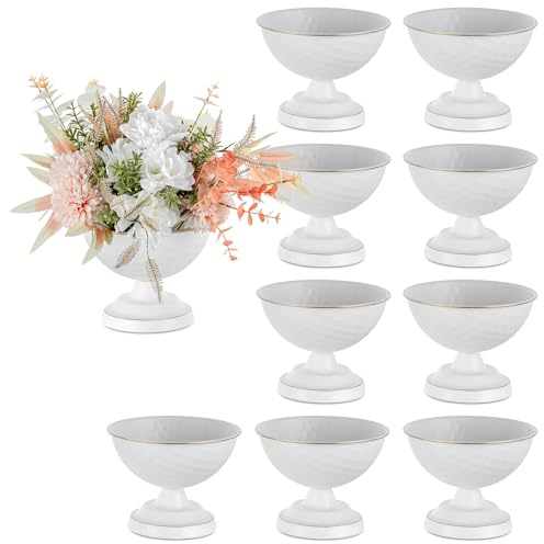 Sziqiqi Vit Urna Vas Mittpunkt: 14cm Små Bröllopsvaser för Bord Uppsättning Set of 10 - Vintage Blomvas för Konstgjorda Blomsterarrangemang - Metall Unika Bikakvaser för Födelsedagsfest