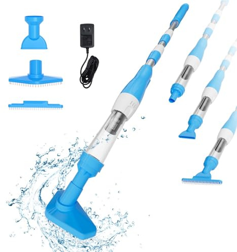 PoolyPoly Aspiratore Piscina Ricaricabile Senza Fili, 3 en 1 Aspirapolvere a Mano per Piscina, Pulitore Elettrico per Piscine, Spa, Vasca Idromassaggio - Tempo di Esecuzione 90 Minuti, Blu