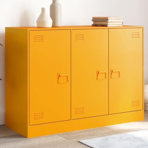 Festnight Armadietto in Metallo, Mobiletto Multiuso, Armadio da Ufficio Mobile Metallo, Armadio da Cucina, Credenza in Acciaio, in Acciaio Giallo Senape 99x39x73 cm