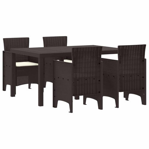vidaXL Conjunto de Comedor de Jardín 5 pcs Marrón Ratan Polt, Muebles Modernos para jardín y terraza, Juego de Comedor Resistente, diseño Rectangular para Disfrutar al Aire Libre, Verano
