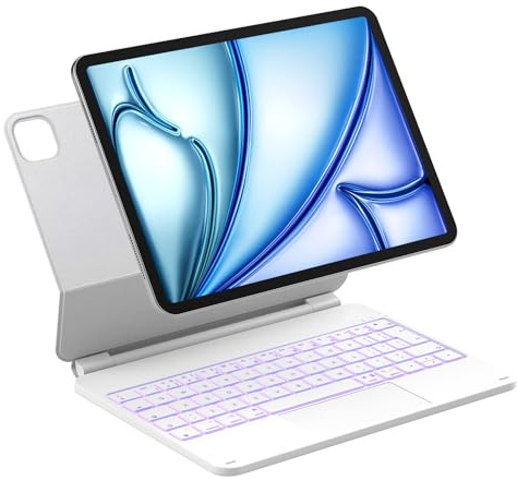 Inateck Magnetic Keyboard Case for iPad Air 11 Inch M4/M3/M2, Air 5/4 Gen 10.9 Inch, Magic Keyboard for iPad Pro 11 4/3/2/1 Gen, Floating Cantilever Stand, 7-Color Backlight, with Trackpad, White
