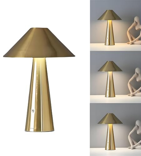 AoLa Lampada da Tavolo a Batteria a LED Lampada da Tavolo dimmerabile a sfioramento Lampada a Fungo Moderna Ricaricabile Via USB Lampada da Comodino a Fungo Portatile per Soggiorno,d'oro