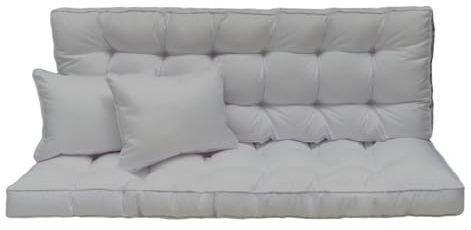 Hollywoodgunga dyna 180 x 50 cm – 3-sitsigt set: sittdyna och ryggkudde – quiltad och tjock vadderad 10 cm – kudde för trädgårdsbänk, pallbänk, balkongbänk och terrass – färg: grå [133]