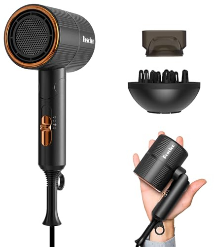 Asciugacapelli Phon ionico RESCIEN 2000W con Concentratori & Diffusore [Compatto/Ultraleggero/2026 NEW- 10x7x19cm/250g] Phon Capelli da viaggio, Mini Asciugacapelli per Asciugatura Rapida (Nero)