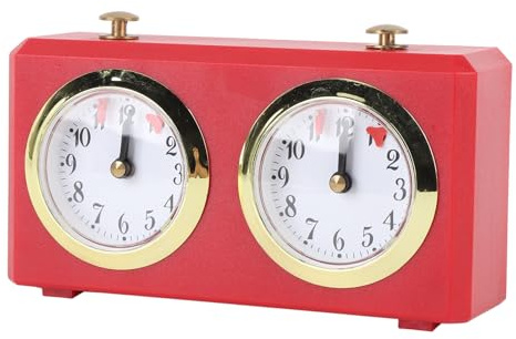 Keenso Orologio da Scacchi, Timer Meccanico a Carica con Quadranti Grandi, Stile Vintage per Giocatori di Scacchi e Go (rosso)