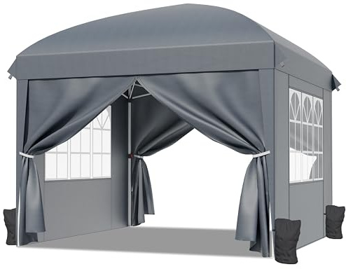 RELAX FIELD Paviljong 3 x 3 med sidoväggar, popup vikbar paviljong vattentät stabil, trädgårdspaviljong vikbar med sandsäckar, festtält solskydd, mörkgrå