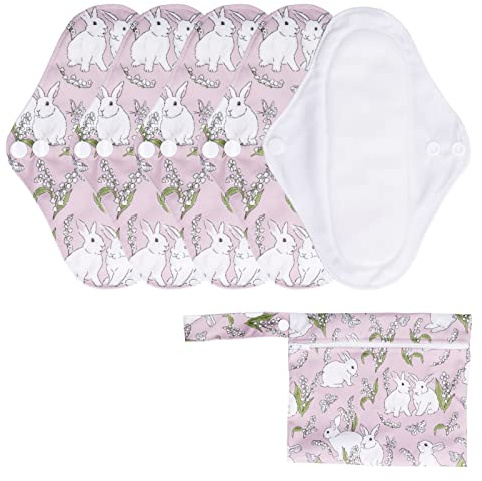 outdoorm 5 compresas menstruales lavables, fuerte absorción de agua, cómodas, transpirables, reutilizables, con bolsa de almacenamiento (Coneja)
