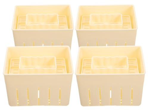 SHINYPASING Pressa per Formaggio e Tofu 4 Pezzi Stampo Liscio 140x105x95 Mm, Strumento per Produzione Tofu e Formaggi Freschi Fatti in Casa, per Cucina Domestica e Regali Gastronomici