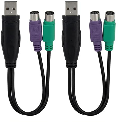 Xevtrak - Adaptador PS/2 a USB, convertidor activo PS2, cable adaptador de teclado ratón, 2 unidades, color negro, 0,2 m, doble hembra a USB macho, no adaptador HDMI