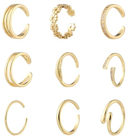 Mikovivi 9uds Anillos Los Dedos de Los Pies para Mujer, Anillos Abiertos Ajustables Joyería Hawaiana de Playa para el Verano