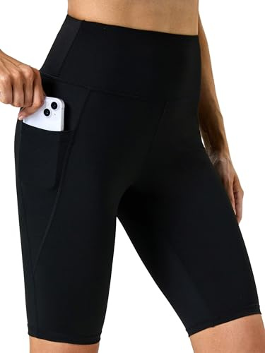 Enjoyoga Cycling Shorts Women with Pockets - 11'' High Waisted Biker Yoga Gym Workout Athletic Running Spandex Sport Shorts- 33 A-Black L-XL