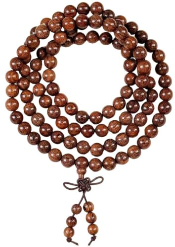 Kemay Mala Beads 108 8mm Natural Wood Buddhist Prayer Beads Bracelet for Men Women, Hand Knotted Tibetan Worry Beads Necklace for Yoga Meditation, Spiritual Gifts Wooden Bracelet