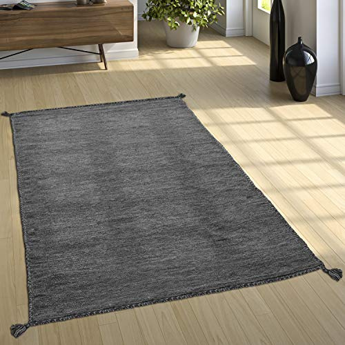 Paco Home Tapis De Créateur Tapis Tissé Kilim Tissé Main 100% Coton Moderne Chiné Gris, Dimension:60x110 cm