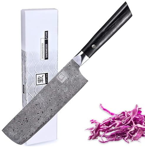 zayiko Black Edition Damastmesser Nakiri Messer | 18,5 cm Klinge Aus 67 Lagen Edlem Dunklem Damaststahl | Ergonomischer Pakkaholzgriff | Premium Küchenmesser & Profi Kochmesser Ideal Für Gemüse