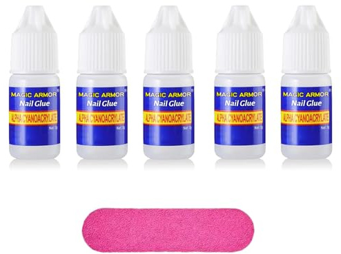 5 flaconi MAGIC ARMOR Colla per unghie per unghie acriliche Pennello per colla per unghie Colla per unghie professionale Stampa sulle unghie, punte per unghie finte Colla per unghie per unghie rotte